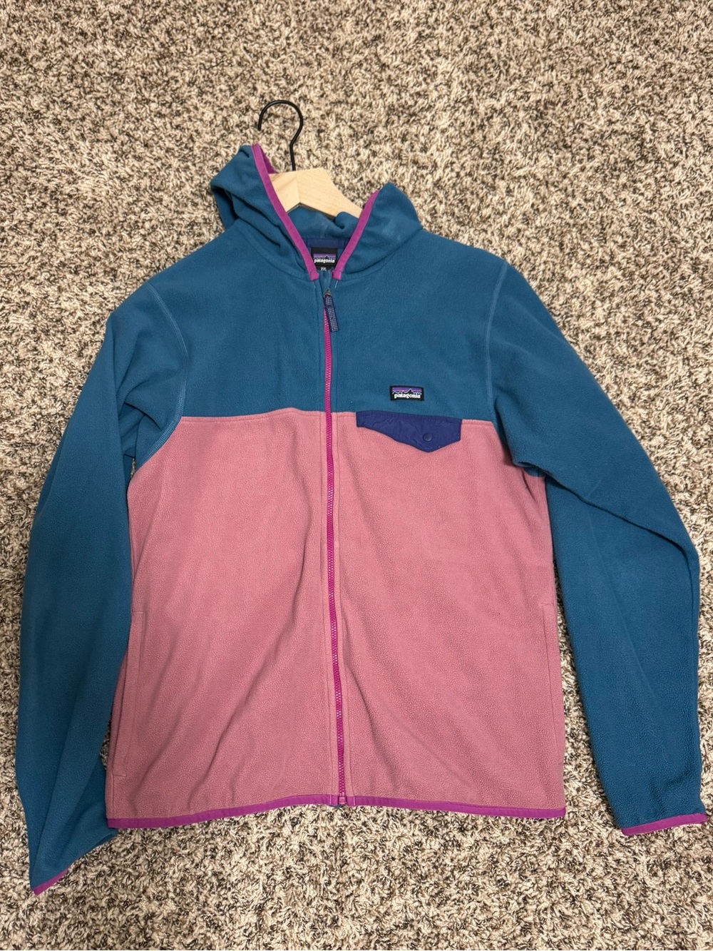 Patagonia Kids Teal and Pink Full-Zip Fleece Hoodie